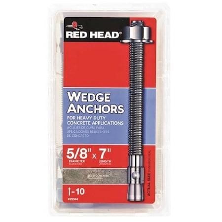 Red Head Wedge Anchor, 5/8" Dia., 7" L, 10 PK 03044